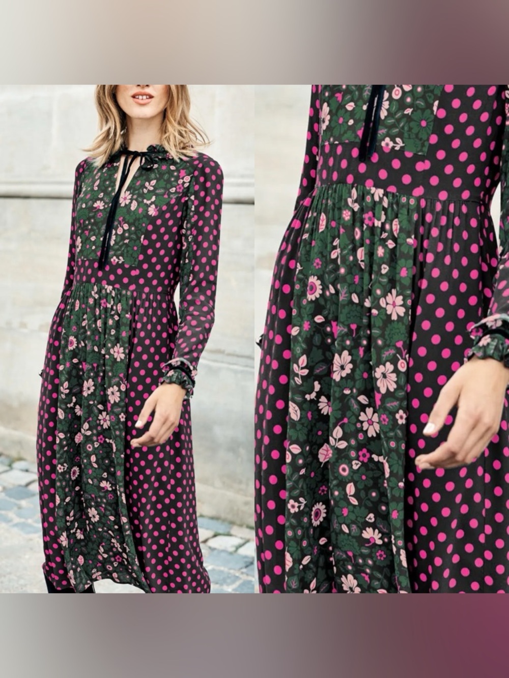 Boden Cecilia Midi Dress Floral Polkadots Size 6R